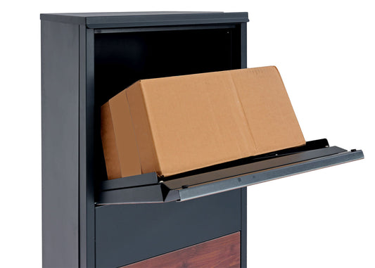 Cosmo Casa - Staande Pakketbrievenbus - L Formaat, Gegalvaniseerd - Metaal & Houtlook - Antraciet & Donkerbruin