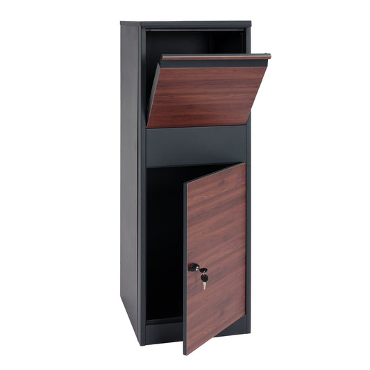 Cosmo Casa - Staande Pakketbrievenbus - L Formaat, Gegalvaniseerd - Metaal & Houtlook - Antraciet & Donkerbruin