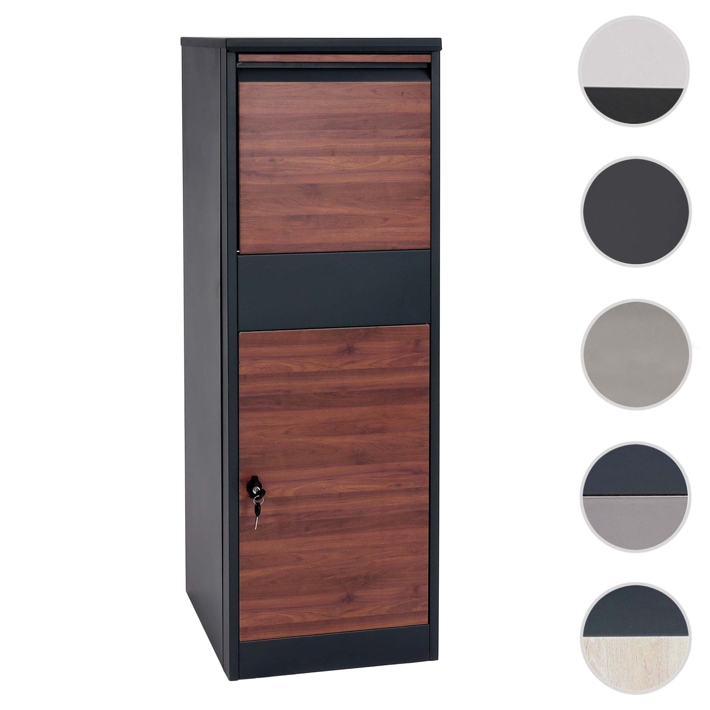 Cosmo Casa - Staande Pakketbrievenbus - L Formaat, Gegalvaniseerd - Metaal & Houtlook - Antraciet & Donkerbruin