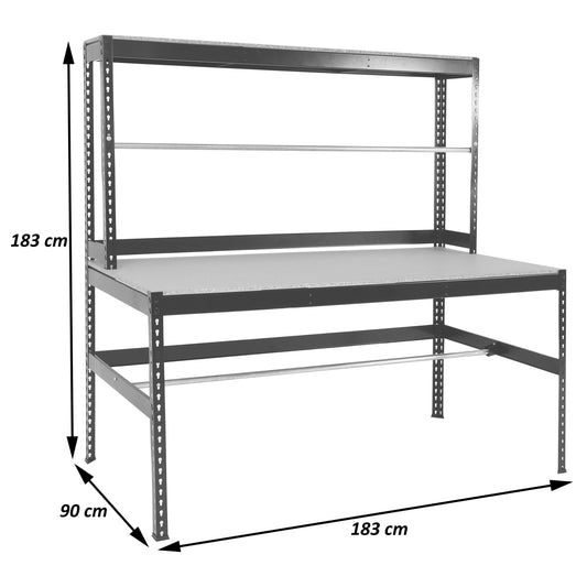 Cosmo Casa - Packstation Werktafel - In Hoogte Verstelbaar met Rolhouder - Hout en Staal - Zwart - 183x183x90cm