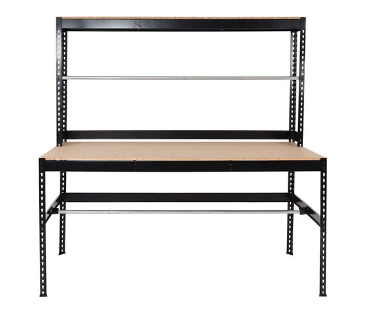 Cosmo Casa - Packstation Werktafel - In Hoogte Verstelbaar met Rolhouder - Hout en Staal - Zwart - 183x183x90cm