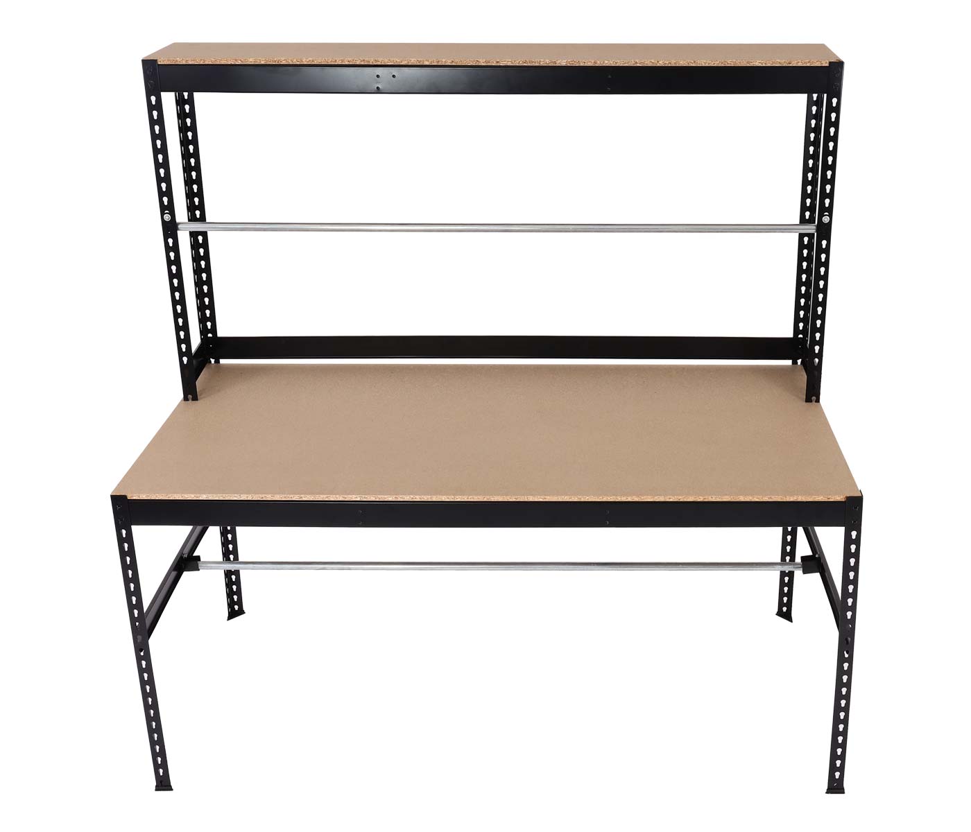 Cosmo Casa - Packstation Werktafel - In Hoogte Verstelbaar met Rolhouder - Hout en Staal - Zwart - 183x183x90cm