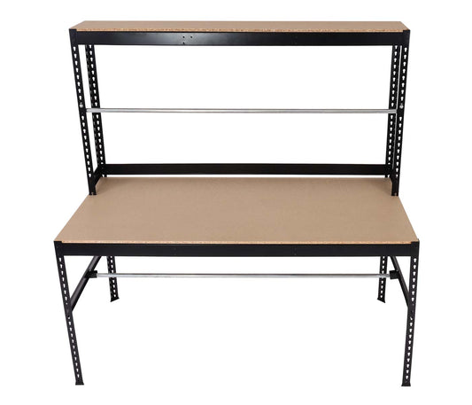 Cosmo Casa - Packstation Werktafel - In Hoogte Verstelbaar met Rolhouder - Hout en Staal - Zwart - 183x183x90cm