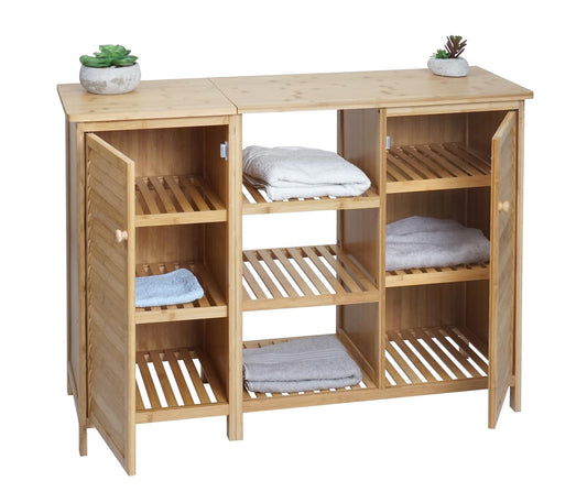 Cosmo Casa - Badkamerkast - Plankladekast / Badkamerplank - 2 Deuren - Bamboe - 87×99×33 cm