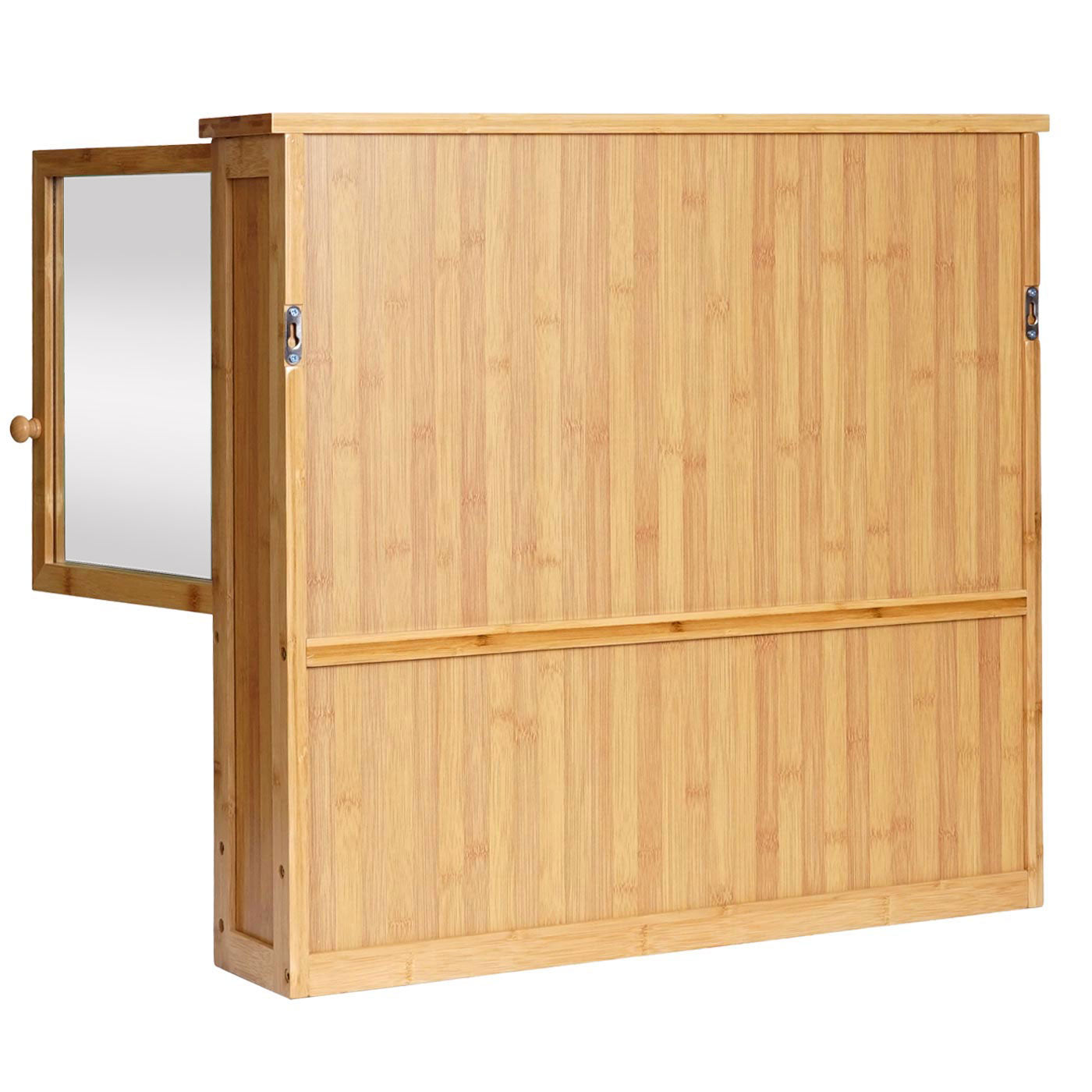 Cosmo Casa - Spiegelkast - Badkamerspiegelkast Hangkast - Bamboe - 3 Planken & 2 Deuren & Spiegel - 62×66×15 cm