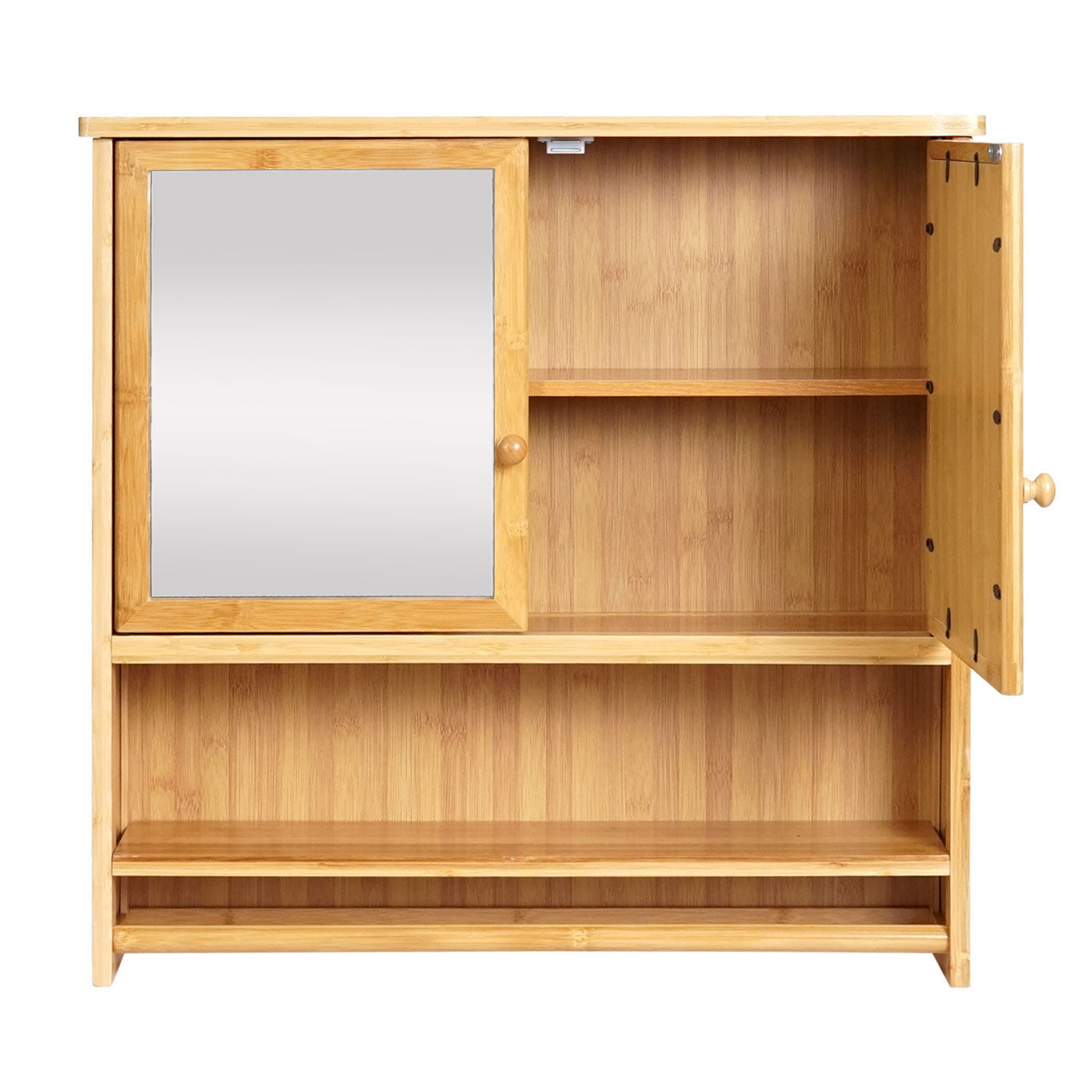 Cosmo Casa - Spiegelkast - Badkamerspiegelkast Hangkast - Bamboe - 3 Planken & 2 Deuren & Spiegel - 62×66×15 cm