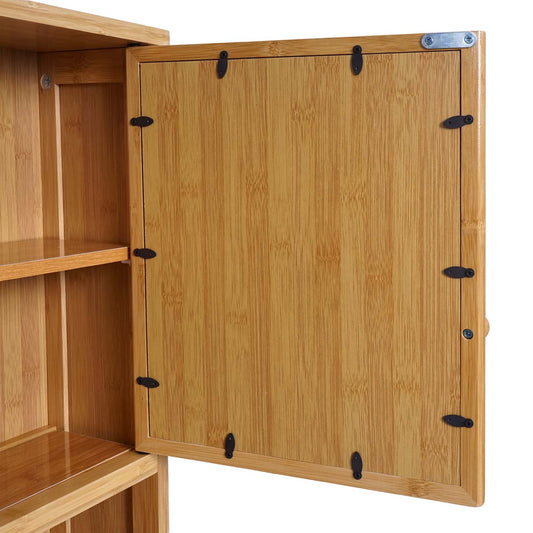 Cosmo Casa - Spiegelkast - Badkamerspiegelkast Hangkast - Bamboe - 3 Planken & 2 Deuren & Spiegel - 62×66×15 cm