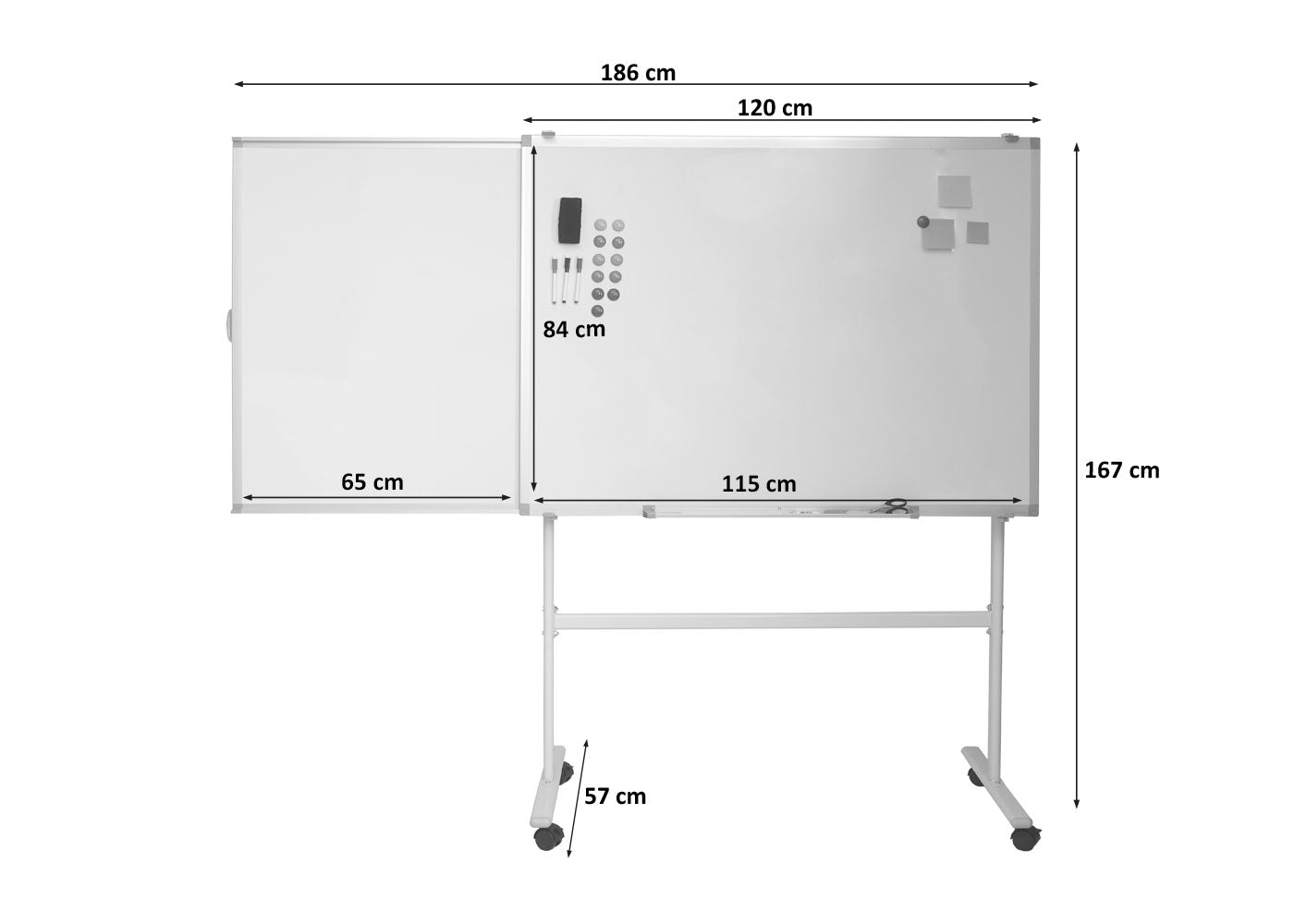 Cosmo Casa - Whiteboard - Uitschuifbaar Magnetisch Memobord & Prikbord - Verrijdbaar & Oprolbaar - 167×186 cm
