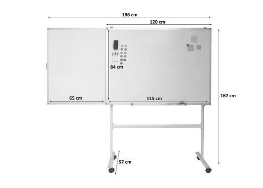 Cosmo Casa - Whiteboard - Uitschuifbaar Magnetisch Memobord & Prikbord - Verrijdbaar & Oprolbaar - 167×186 cm