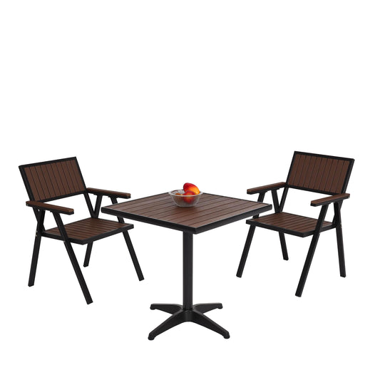 Cosmo Casa - Set van 2 Tuinstoelen en Tafel - Gastro Outdoor Coating - Aluminium Houtlook - Zwart & Donkerbruin