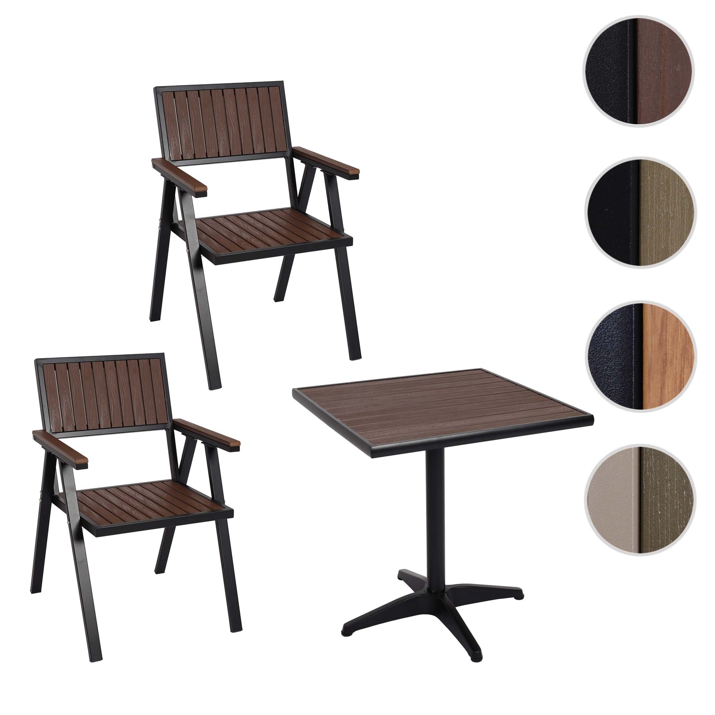 Cosmo Casa - Set van 2 Tuinstoelen en Tafel - Gastro Outdoor Coating - Aluminium Houtlook - Zwart & Donkerbruin
