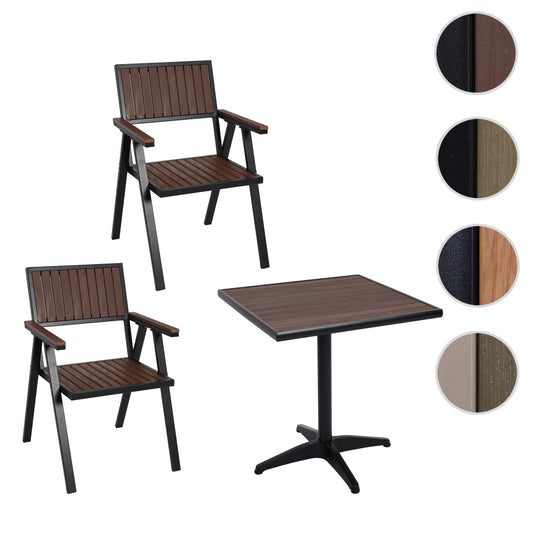 Cosmo Casa - Set van 2 Tuinstoelen en Tafel - Gastro Outdoor Coating - Aluminium Houtlook - Zwart & Donkerbruin