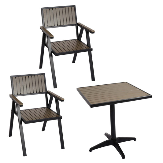 Cosmo Casa - Set van 2 Tuinstoelen en Tafel - Gastro Outdoor Coating - Aluminium Houtlook - Zwart & Grijs