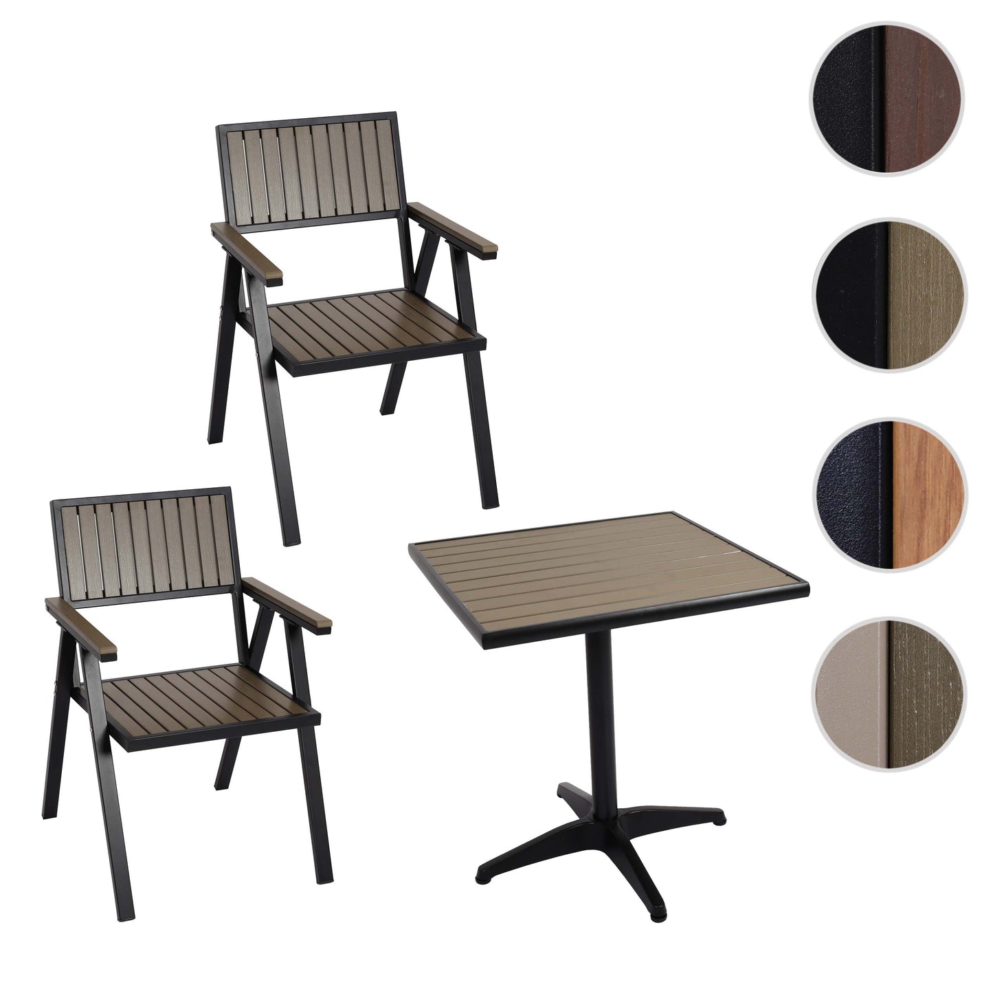 Cosmo Casa - Set van 2 Tuinstoelen en Tafel - Gastro Outdoor Coating - Aluminium Houtlook - Zwart & Grijs