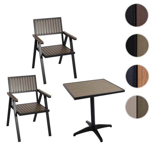 Cosmo Casa - Set van 2 Tuinstoelen en Tafel - Gastro Outdoor Coating - Aluminium Houtlook - Zwart & Grijs