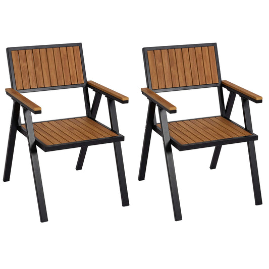 Cosmo Casa - Set van 2 Tuinstoelen - Balkonstoel - Aluminium Houtlook Frame - Zwart & Teak