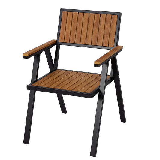Cosmo Casa - Set van 2 Tuinstoelen - Balkonstoel - Aluminium Houtlook Frame - Zwart & Teak