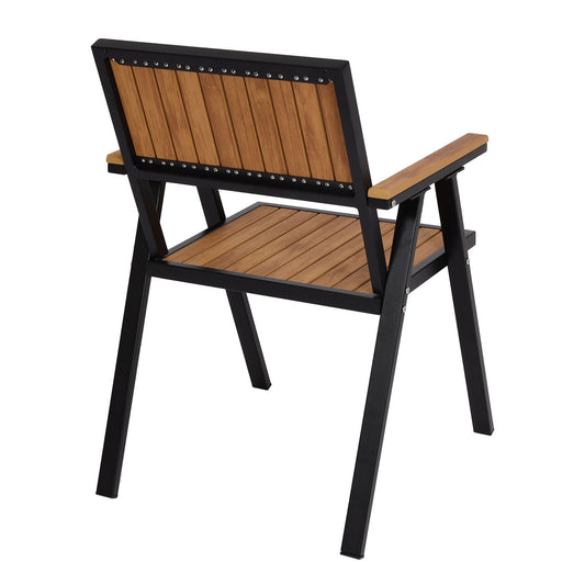 Cosmo Casa - Set van 2 Tuinstoelen - Balkonstoel - Aluminium Houtlook Frame - Zwart & Teak