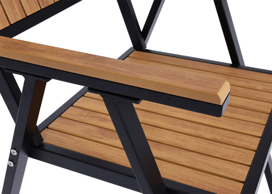 Cosmo Casa - Set van 2 Tuinstoelen en Tafel - Gastro Outdoor Coating - Aluminium Houtlook - Zwart & Teak