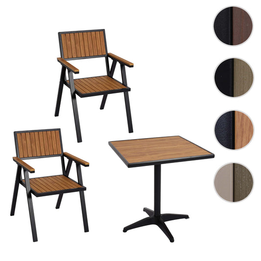Cosmo Casa - Set van 2 Tuinstoelen en Tafel - Gastro Outdoor Coating - Aluminium Houtlook - Zwart & Teak