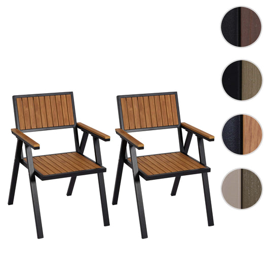 Cosmo Casa - Set van 2 Tuinstoelen - Balkonstoel - Aluminium Houtlook Frame - Zwart & Teak