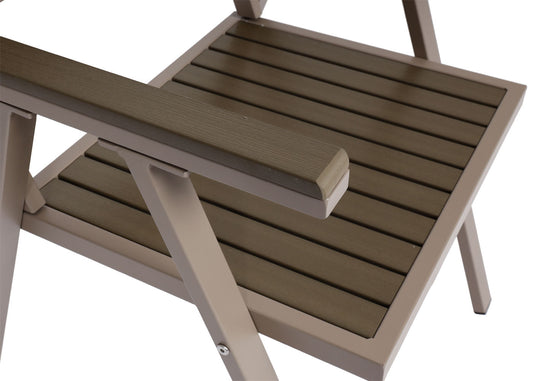 Cosmo Casa - Set van 2 Tuinstoelen - Balkonstoel - Aluminium Houtlook Frame - Champagne & Grijs