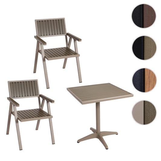 Cosmo Casa - Set van 2 Tuinstoelen en Tafel - Gastro Outdoor Coating - Aluminium Houtlook - Champagne & Grijs