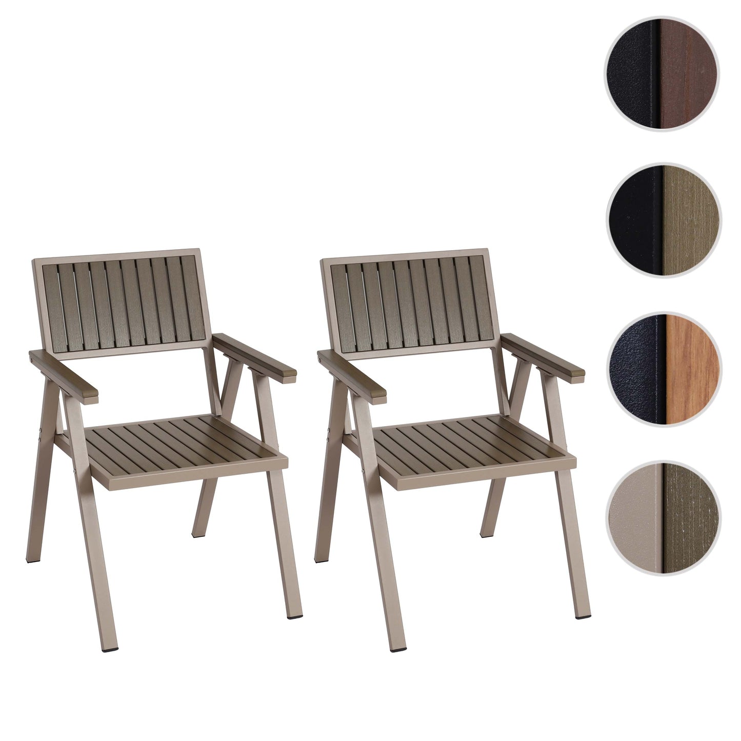 Cosmo Casa - Set van 2 Tuinstoelen - Balkonstoel - Aluminium Houtlook Frame - Champagne & Grijs