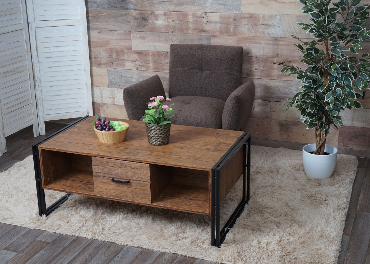 Cosmo Casa - Salontafel - 3D-structuur - Metaal - Wilde eik look - 45×110×60 cm