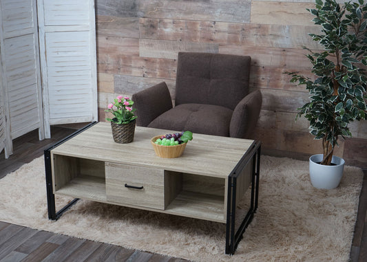 Cosmo Casa - Salontafel - 3D-structuur - Metaal - Eikenlook - 45×110×60 cm