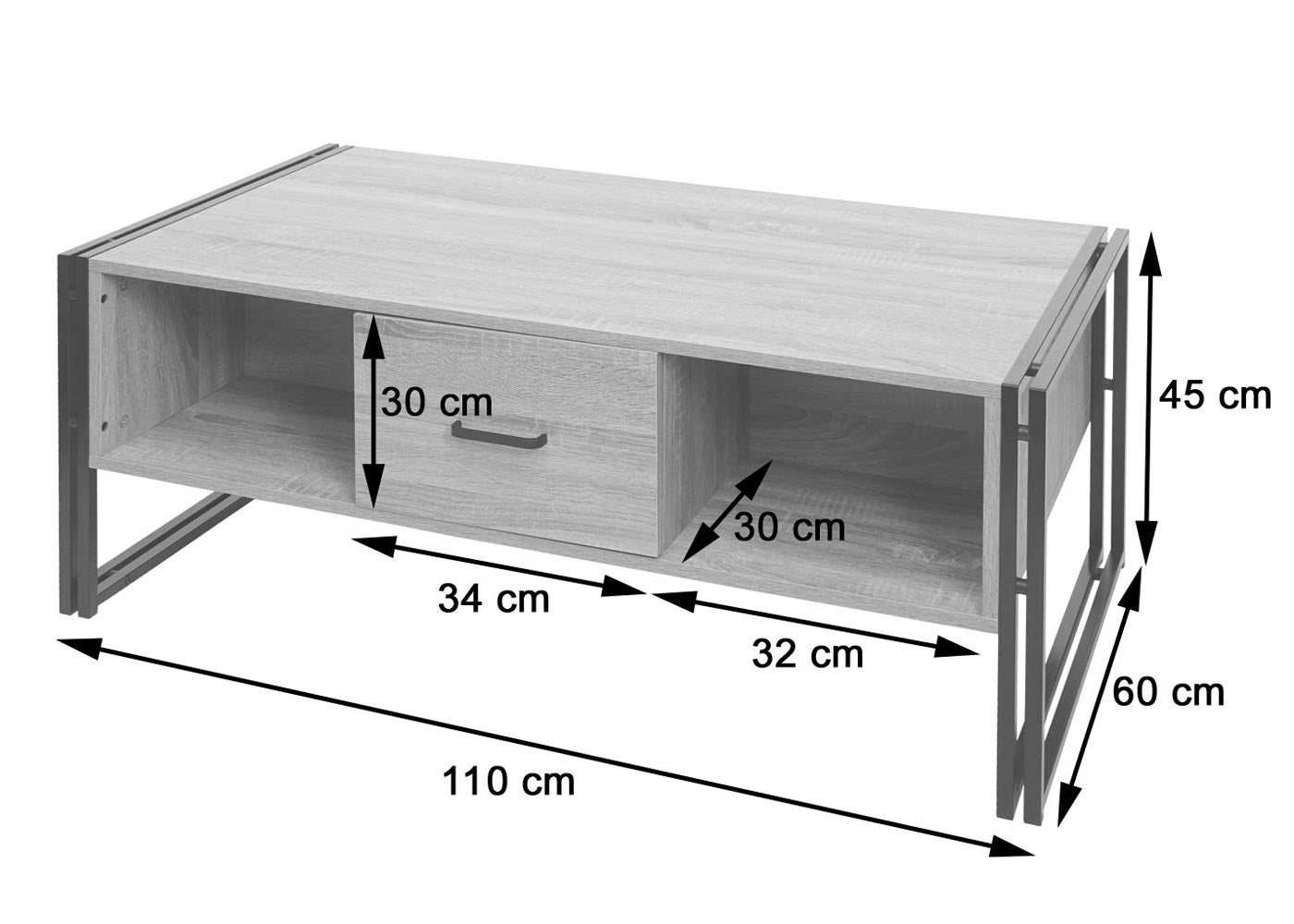 Cosmo Casa - Salontafel - 3D-structuur - Metaal - Eikenlook - 45×110×60 cm