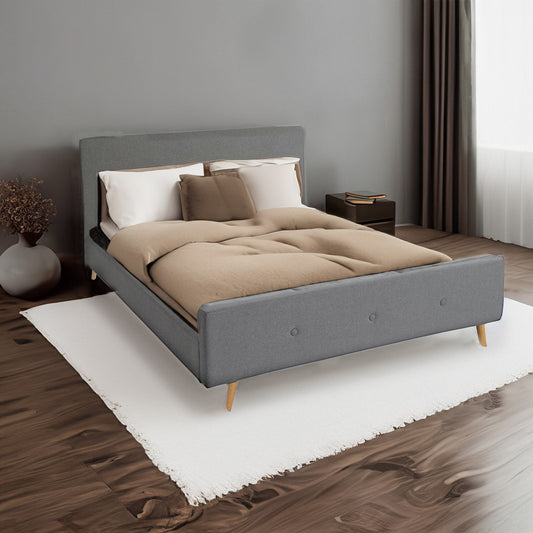 Cosmo Casa - Gestoffeerd Bed - Met lattenbodem - Massief hout - Grijs - 160×200 cm