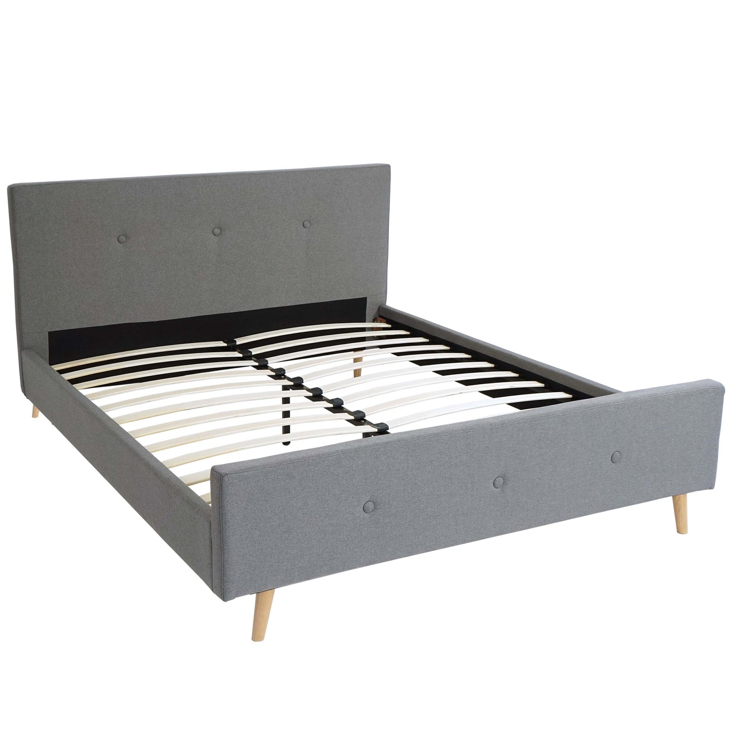 Cosmo Casa - Gestoffeerd Bed - Met lattenbodem - Massief hout - Grijs - 160×200 cm