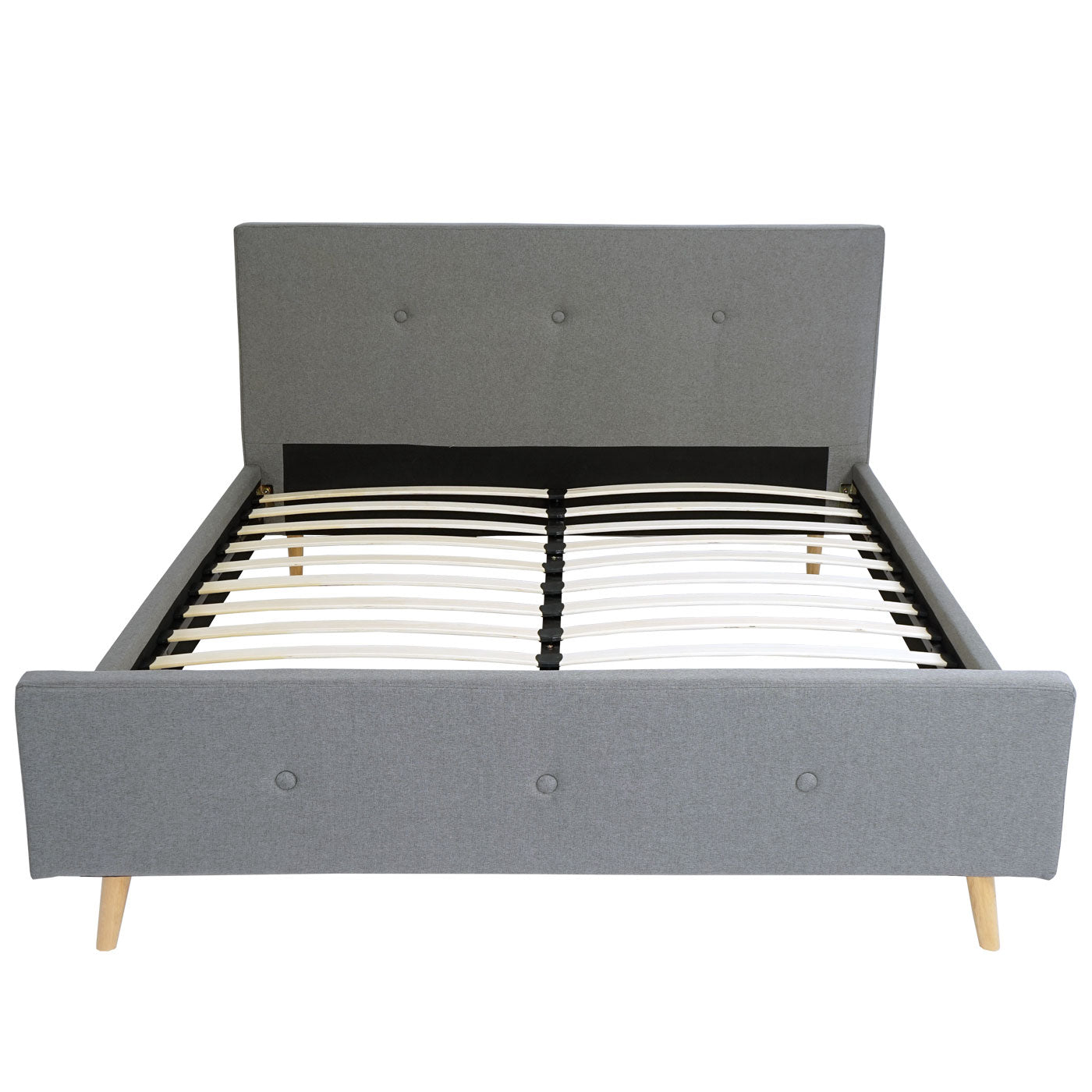 Cosmo Casa - Gestoffeerd Bed - Met lattenbodem - Massief hout - Grijs - 160×200 cm