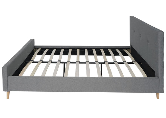 Cosmo Casa - Gestoffeerd Bed - Met lattenbodem - Massief hout - Grijs - 160×200 cm