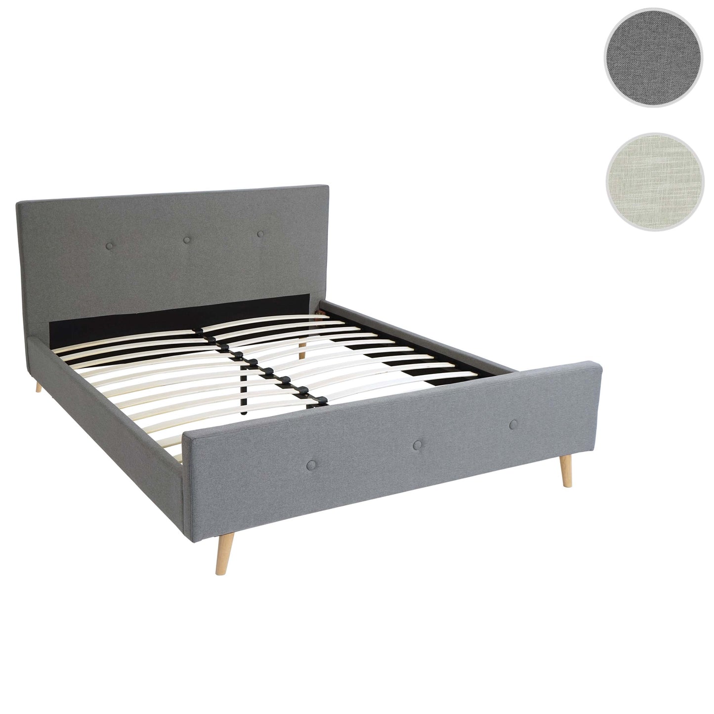 Cosmo Casa - Gestoffeerd Bed - Met lattenbodem - Massief hout - Grijs - 160×200 cm