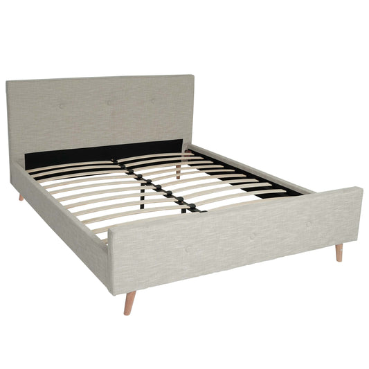 Cosmo Casa - Gestoffeerd Bed - Met lattenbodem - Massief hout - Crème-Beige - 160×200 cm