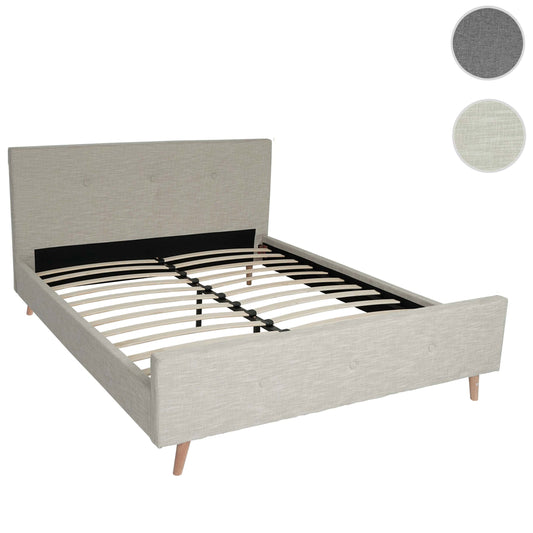 Cosmo Casa - Gestoffeerd Bed - Met lattenbodem - Massief hout - Crème-Beige - 160×200 cm