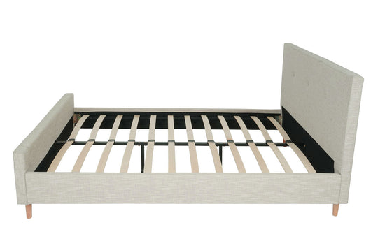 Cosmo Casa - Gestoffeerd Bed - Met lattenbodem - Massief hout - Crème-Beige - 160×200 cm