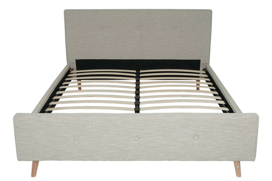 Cosmo Casa - Gestoffeerd Bed - Met lattenbodem - Massief hout - Crème-Beige - 160×200 cm