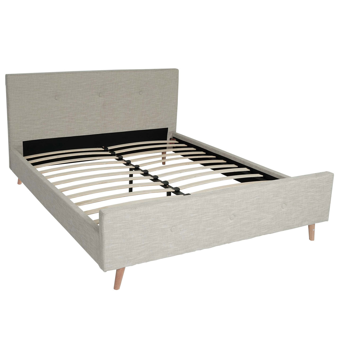 Cosmo Casa - Gestoffeerd Bed - Met lattenbodem - Massief hout - Crème-Beige - 160×200 cm