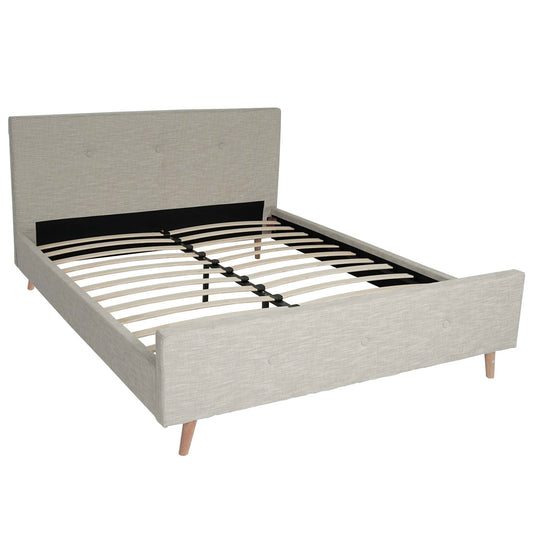 Cosmo Casa - Gestoffeerd Bed - Met lattenbodem - Massief hout - Crème-Beige - 160×200 cm