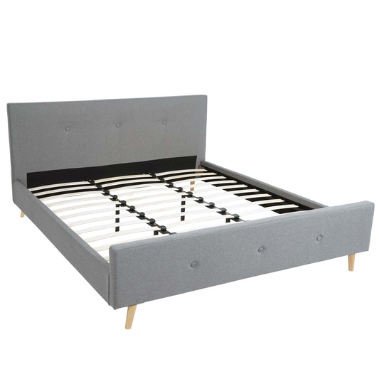 Cosmo Casa - Gestoffeerd Bed - Met lattenbodem - Massief hout - Grijs - 180×200 cm