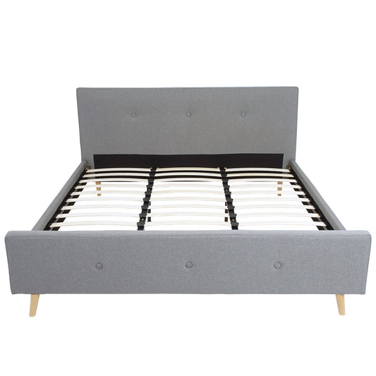 Cosmo Casa - Gestoffeerd Bed - Met lattenbodem - Massief hout - Grijs - 180×200 cm