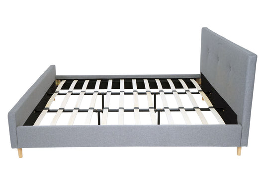Cosmo Casa - Gestoffeerd Bed - Met lattenbodem - Massief hout - Grijs - 180×200 cm