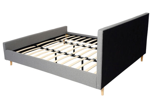 Cosmo Casa - Gestoffeerd Bed - Met lattenbodem - Massief hout - Grijs - 180×200 cm