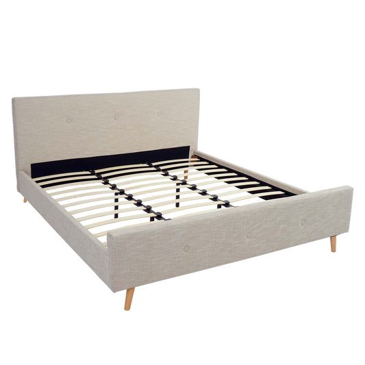 Cosmo Casa - Gestoffeerd Bed - Met lattenbodem - Massief hout - Crème-Beige - 180×200 cm
