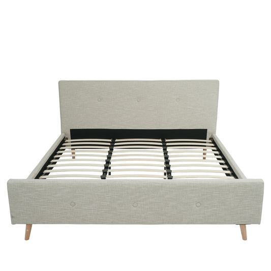 Cosmo Casa - Gestoffeerd Bed - Met lattenbodem - Massief hout - Crème-Beige - 180×200 cm