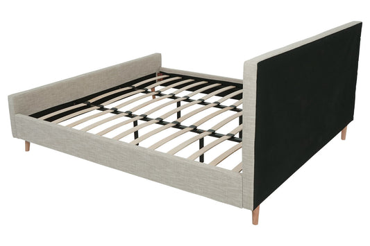 Cosmo Casa - Gestoffeerd Bed - Met lattenbodem - Massief hout - Crème-Beige - 180×200 cm