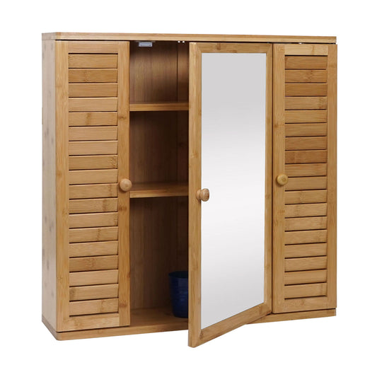 Cosmo Casa - Spiegelkast - Badkamerspiegelkast Hangkast - Bamboe - 3 Planken & 3 Deuren & Spiegel - 60×60×15 cm